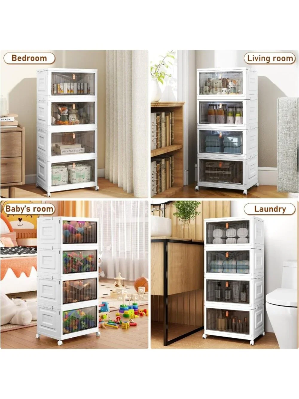 New 4 Tier 23QT Storage Bins with Lids Wheels Collapsible Closet Organizer Home
